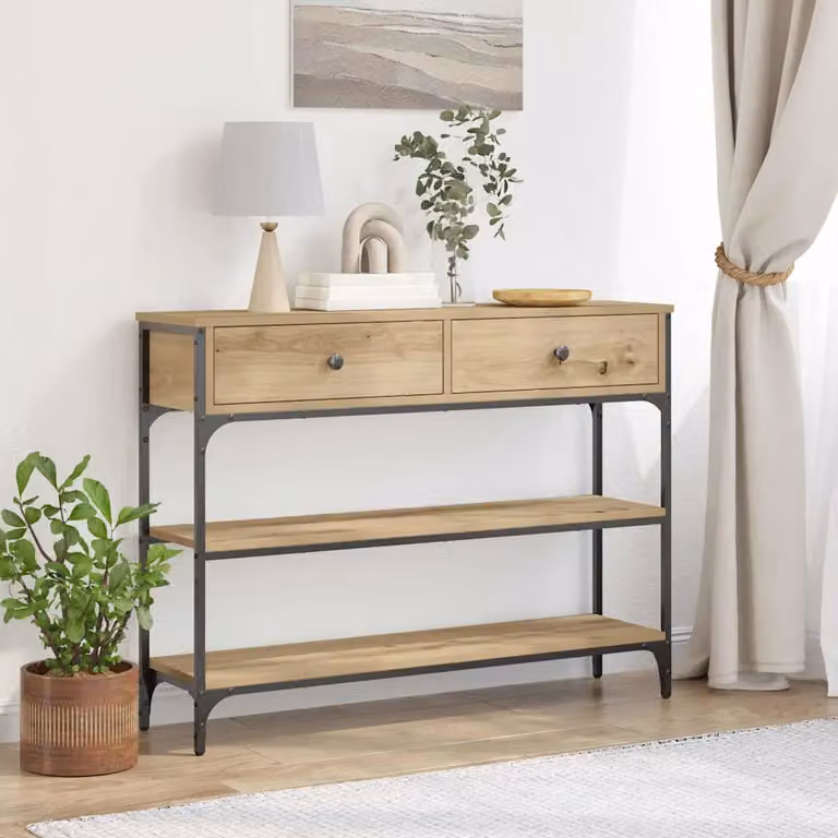 vidaXL Tavolo consolle in stile industriale color marrone L: 100 cm, P: 25 cm, H: 75 cm