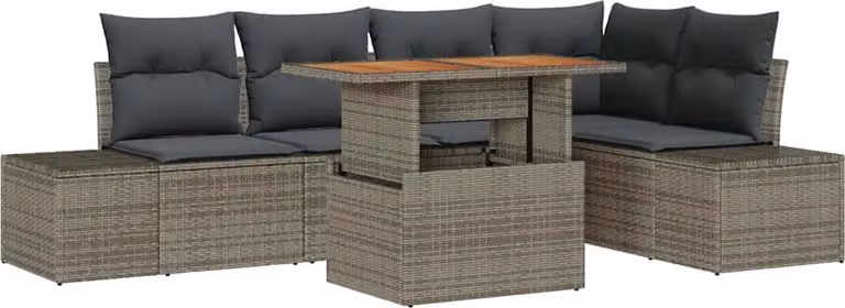 Set Divano da Giardino 6 pcs Grigio Poly Rattan