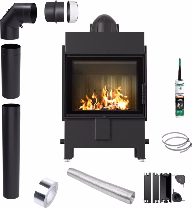 Inserto per caminetto KRATKI LUCY 12 kW Ø 200 nero Set di tubi con design ecologico