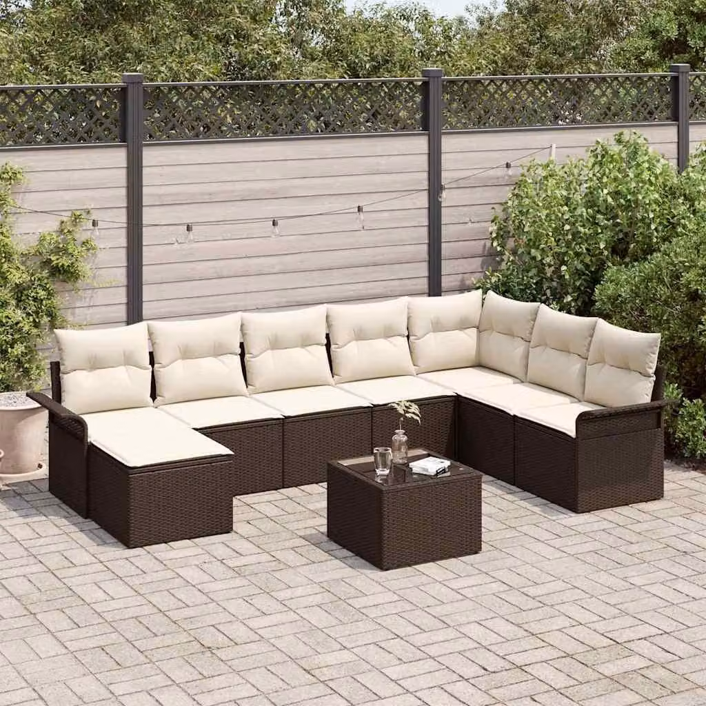 Maison Exclusive - Set Divano da Giardino con cuscino 9 pcs Marrone Poly Rattan