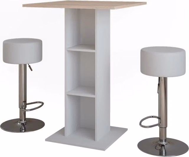 Set tavolo bar con 2 sgabelli Vicco Repose Bianco, L/P: 75 x 75 cm, altezza regolabile