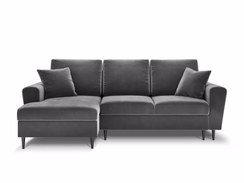 Divano convertibile angolare sinistro con contenitore Kyoto di Cosmopolitan Design, 4 posti in velluto grigio chiaro, L: 241 cm, P: 105 cm, H: 88 cm – 2