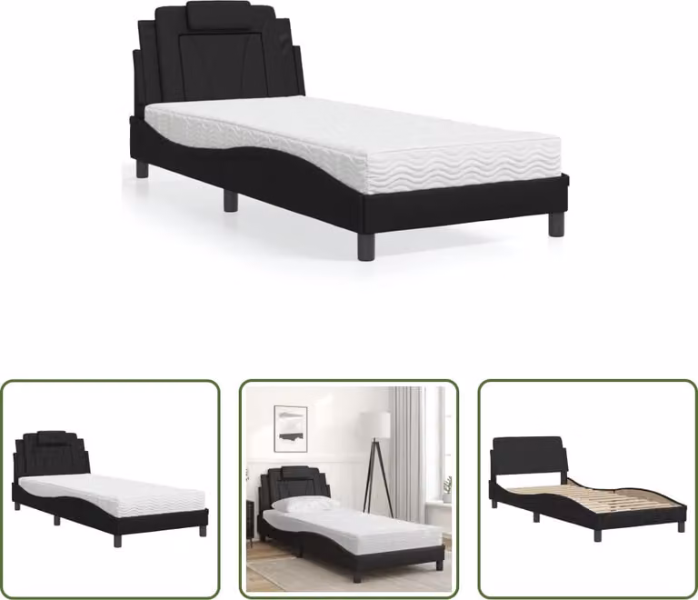 The Living Store Letto con materasso nero 80x200 cm in ecopelle
