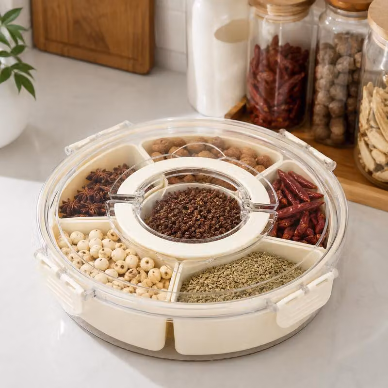 Contenitore per alimenti ProximaX a 6 scomparti, girevole, ermetico, adatto al frigorifero, con maniglia