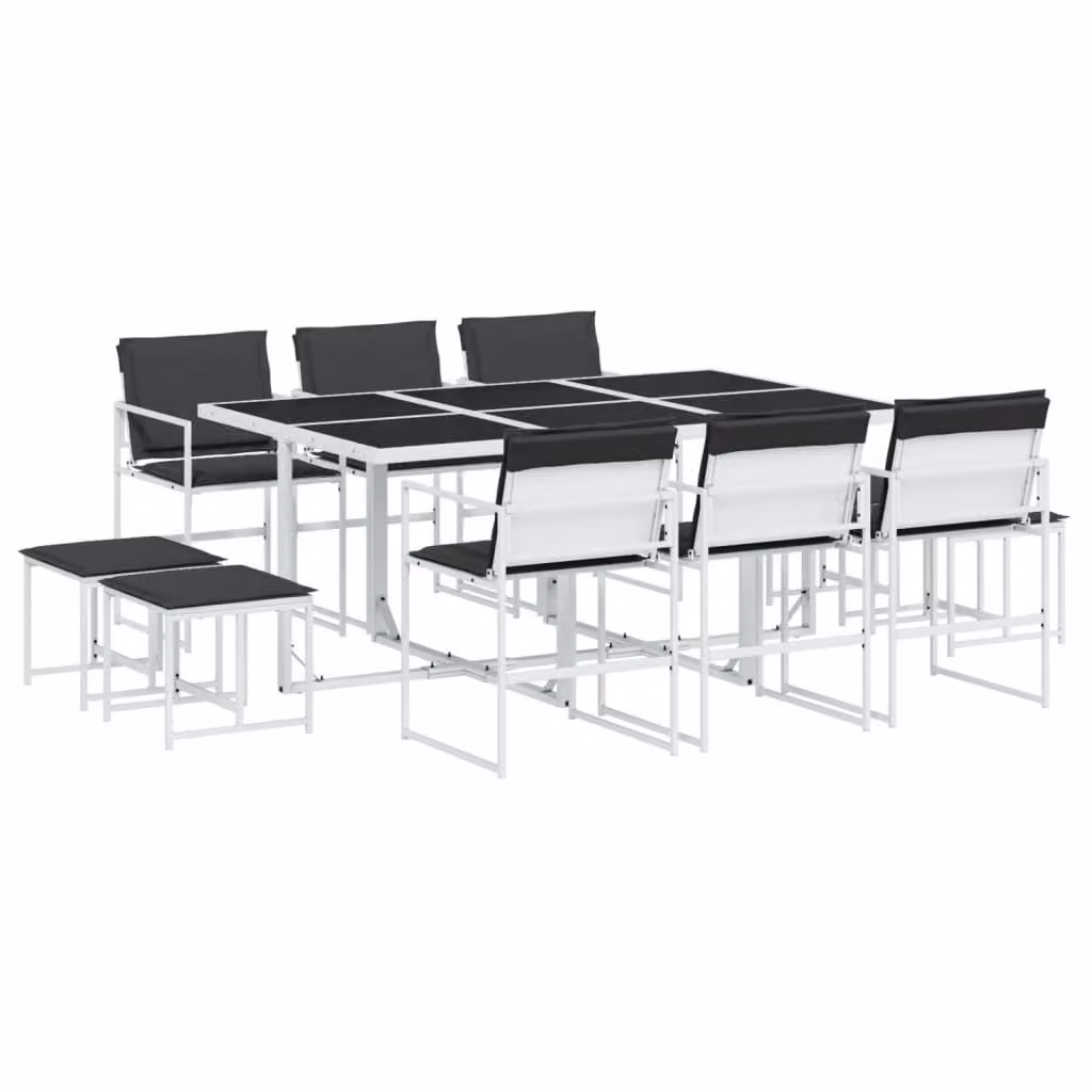 Set da Pranzo da Giardino 11 pz con Cuscini Bianco in Textilene