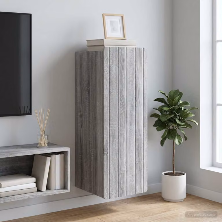 Mobiletto a muro vidaXL in stile moderno, colore grigio, con ante a battente e ripiani interni, L: 33 cm, P: 34,5 cm, H: 94 cm