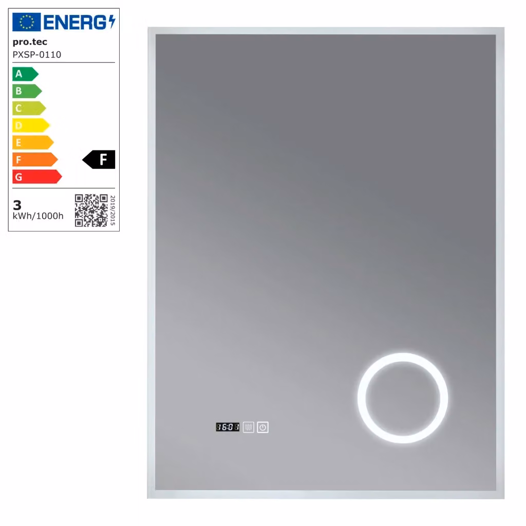 Specchio LED da parete Lizzano pro.tec con cornice bianca, moderno e regolabile, L: 60 cm, H: 80 cm – 2