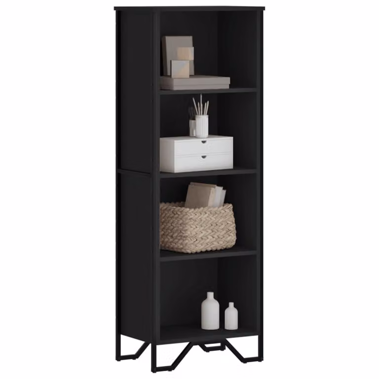 Libreria moderna vidaXL nera con pannello posteriore in legno e metallo L 50 cm, P 31 cm, H 137,5 cm