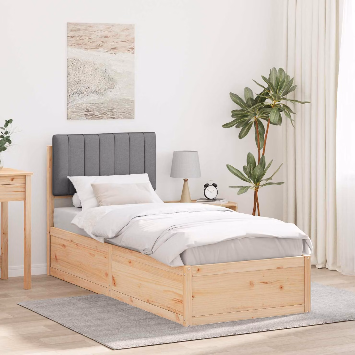 Letto con testiera rivestita vidaXL in legno e tessuto grigio L 80 x P 205,5 x H 93 cm