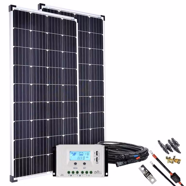 Installazione di pannello solare da 300 W - Regolatore di carica da 45 A - Monocristallino - Kit cavi completo