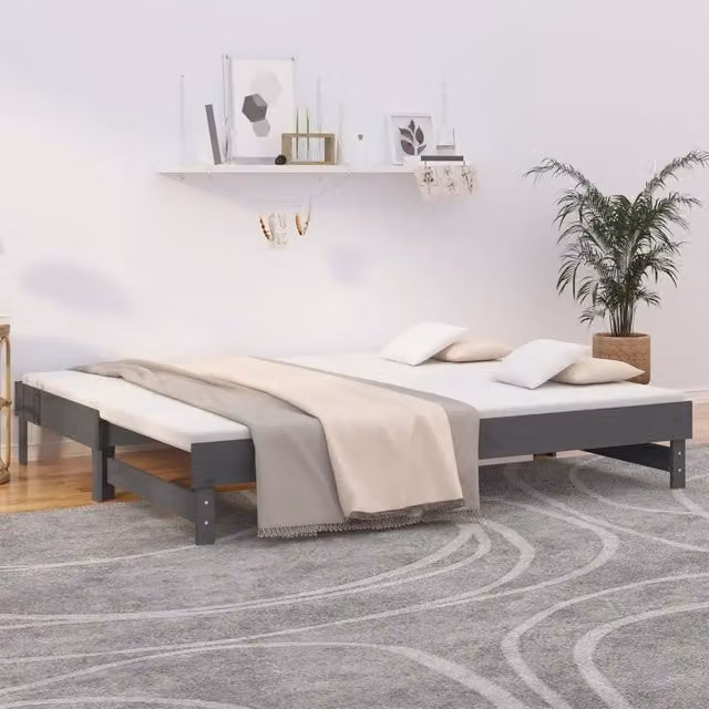 Dormeuse estraibile vidaXL in legno massello di pino e tessuto grigio, L/P: 200 x 100 cm – 1