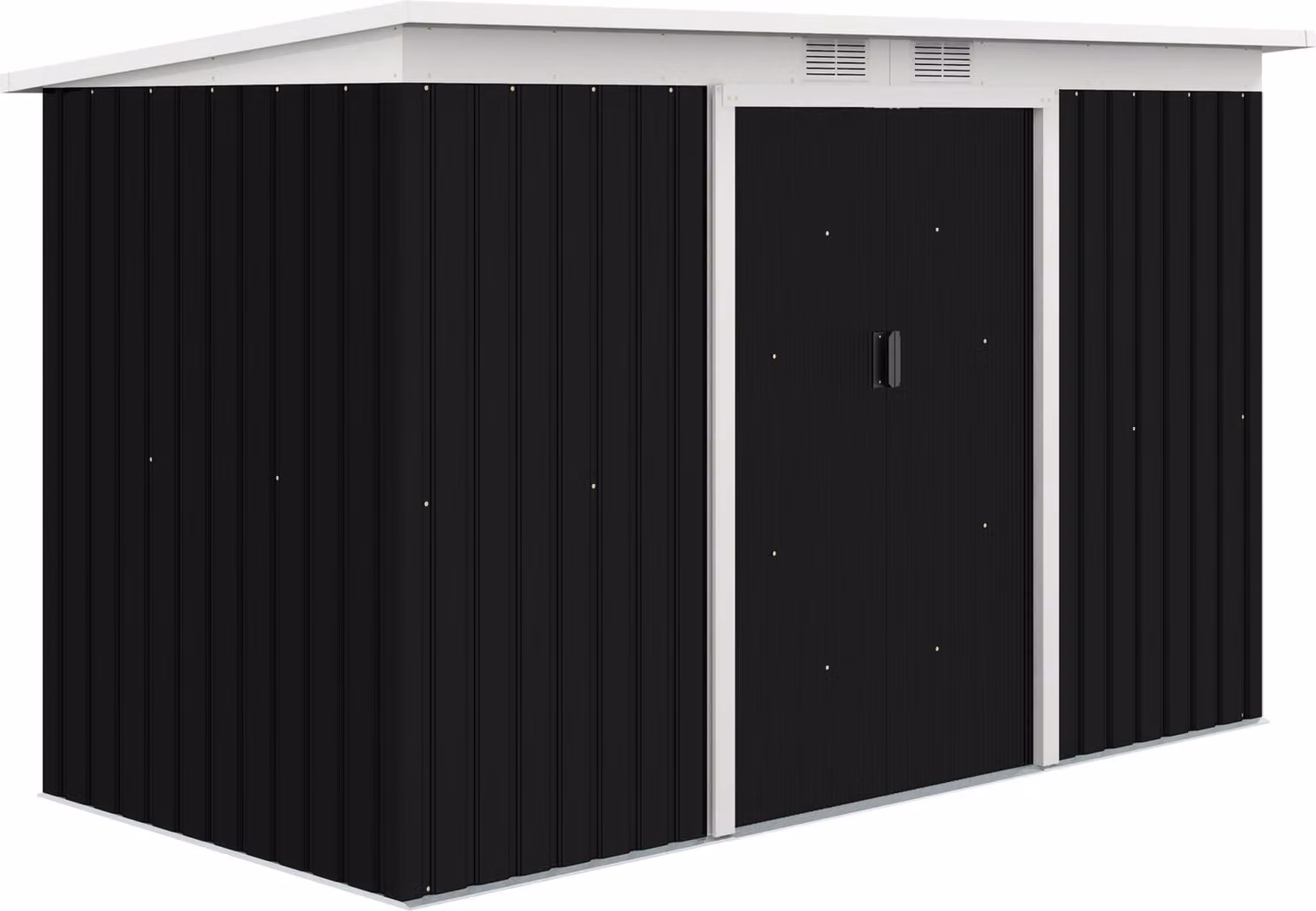 Capanno per attrezzi Moonbite, dimensioni 280 x 130 cm, con porta scorrevole e tetto a falda, capacità di stoccaggio di 3,2 m², dotato di 2 griglie di ventilazione, zincato, in acciaio, colore grigio scuro