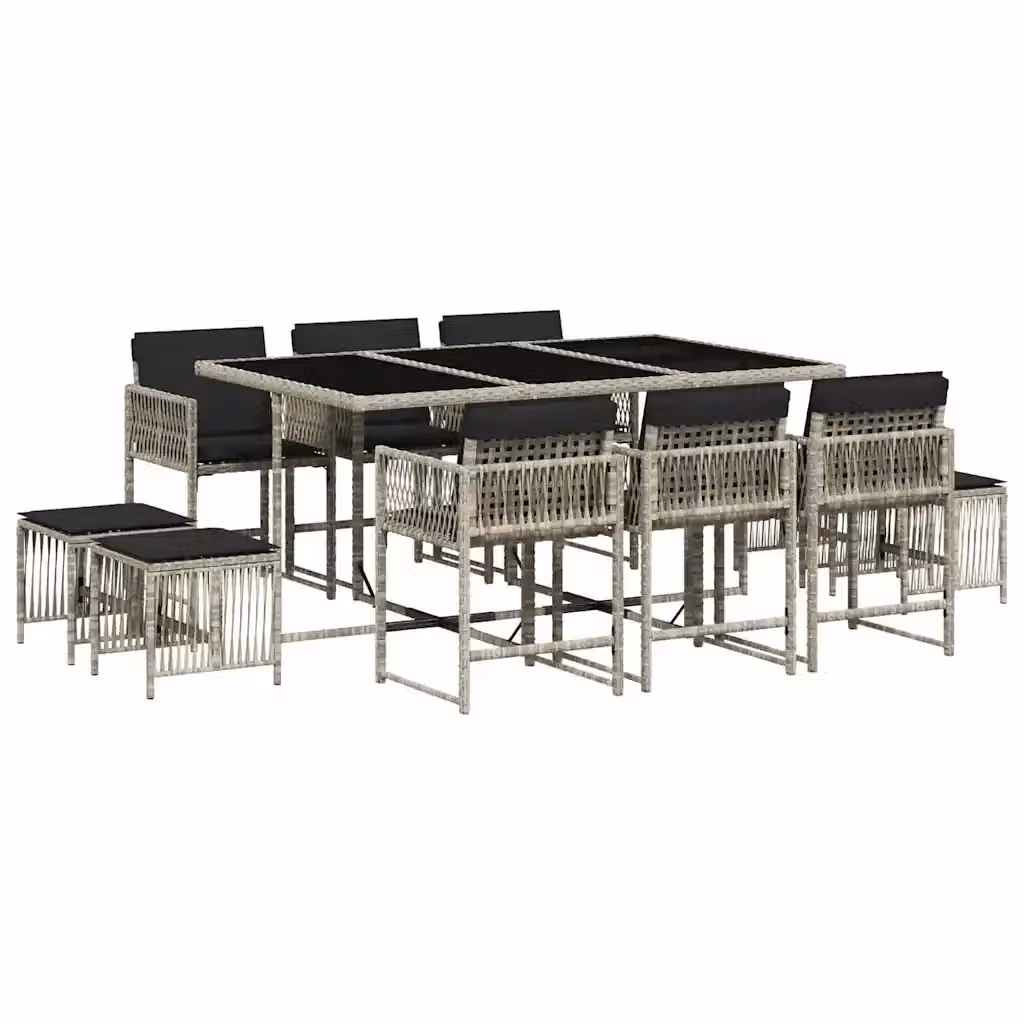 Set da pranzo da giardino vidaXL in polyrattan con cuscini e piano in vetro, 11 pezzi, grigio antracite – 2