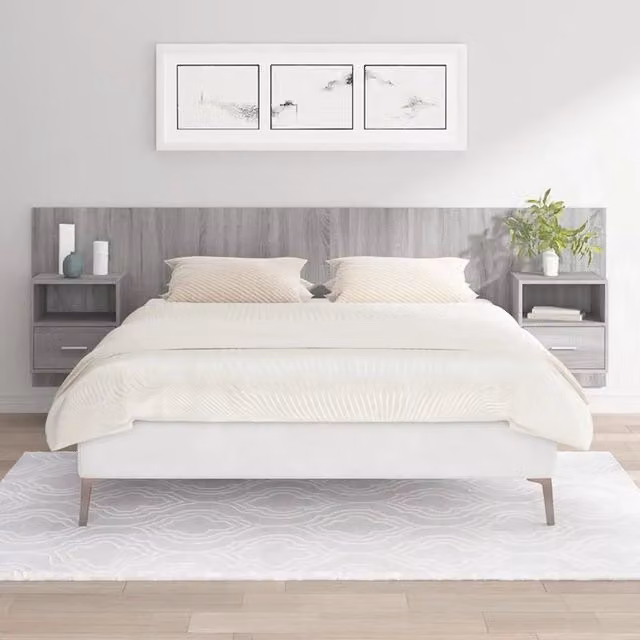 Testiera Letto con Comodini-Testiera con Contenitore in Legno Multistrato Grigio Sonoma 184664