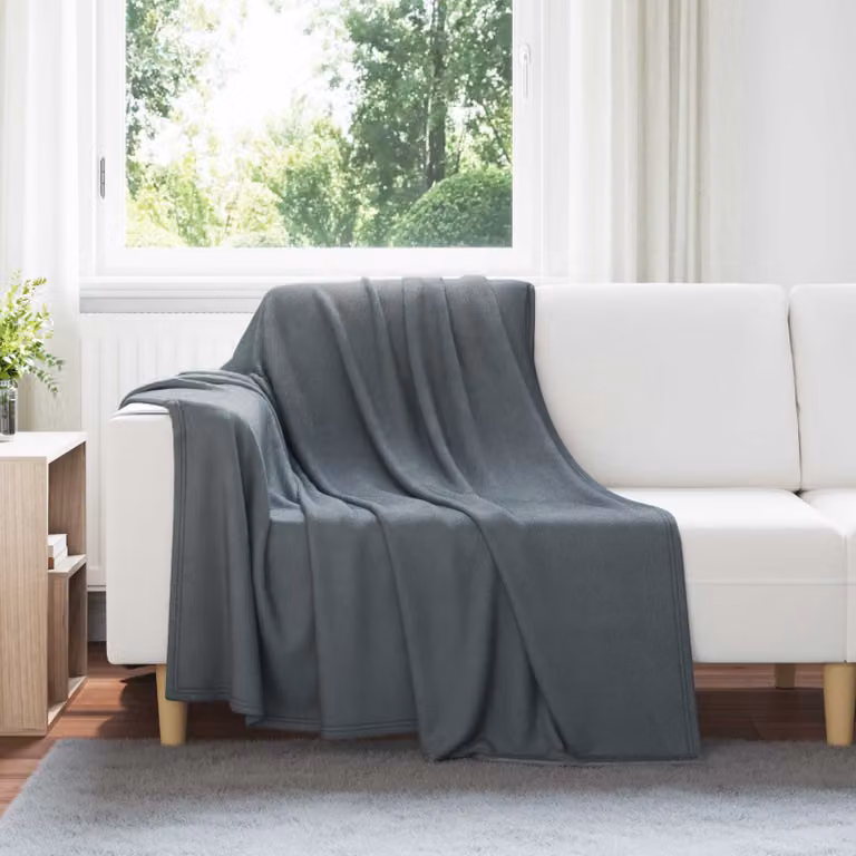 Set di 24 coperte in pile vidaXL grigio scuro, morbide e lavabili, L 200 cm x P 150 cm