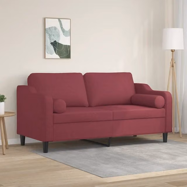 Divano a 2 Posti con Cuscini Rosso Vino 140 cm in Tessuto 3200851