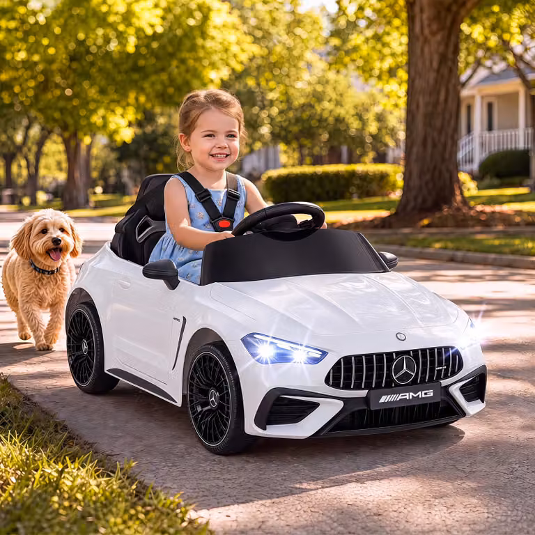 Auto elettrica Mercedes Costway per bambini 3+ anni con telecomando 2,4g, fari LED, musica e clacson, Bianco