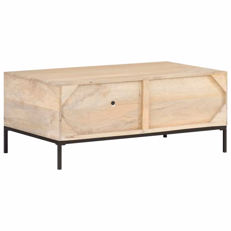 Tavolino The Living Store 90x50x37 cm in legno massiccio di mango e midollino