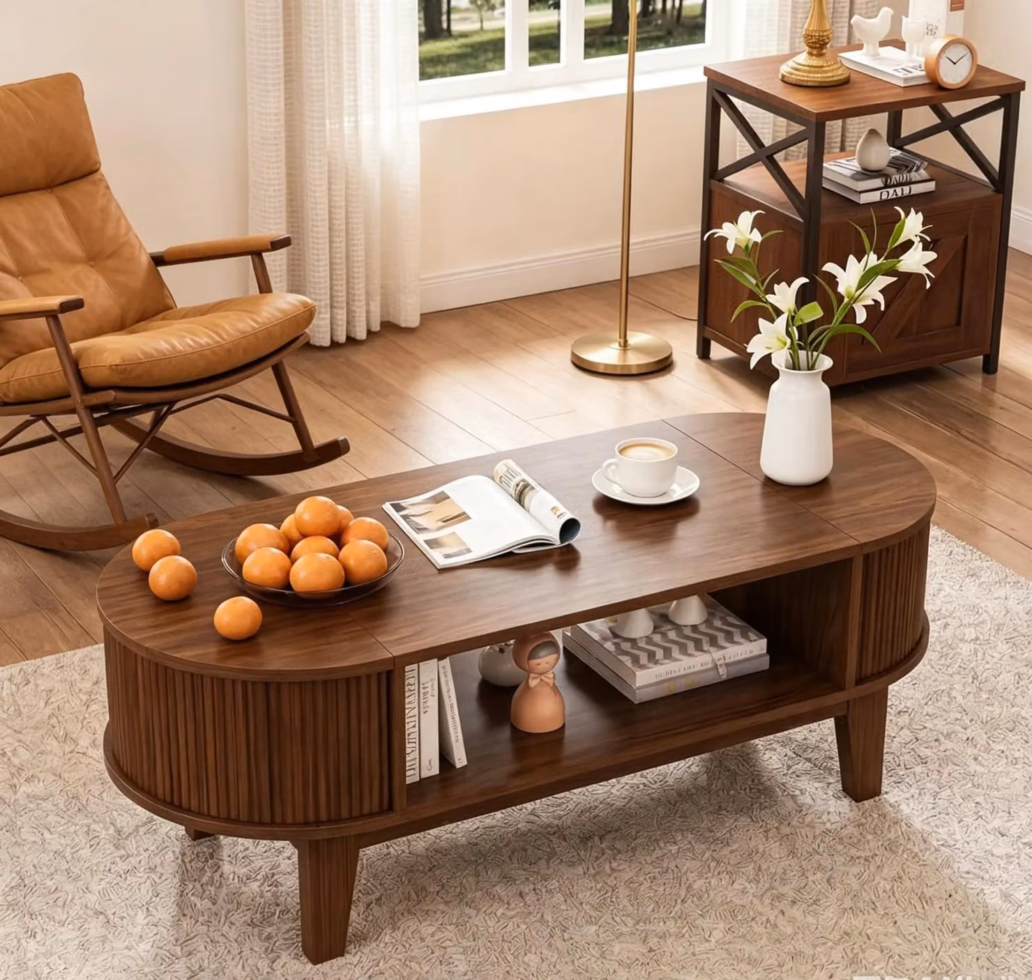 Tavolino con spazio contenitivo nascosto, dimensioni 100x50x50,4 cm