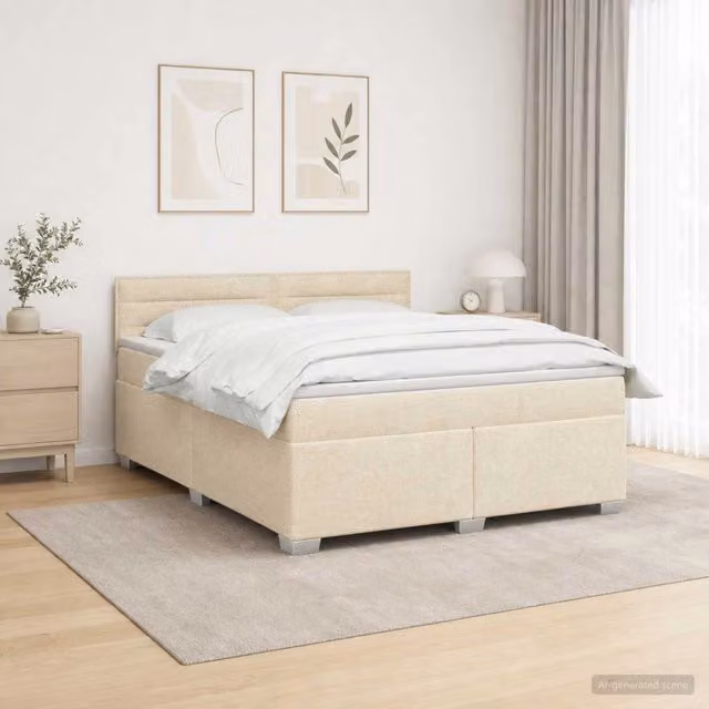 Letto con Box Spring, Materasso Ibrido e Illuminazione LED vidaXL, Colore Beige, L/P: 140 x 200 cm