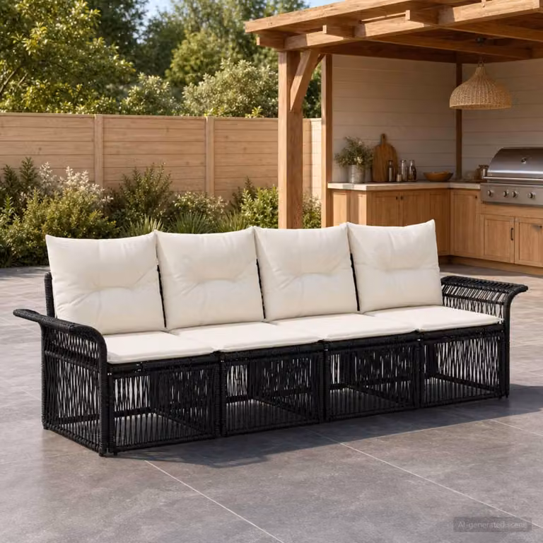Maison Exclusive - Set da giardino composto da 4 pezzi, divano in rattan sintetico nero