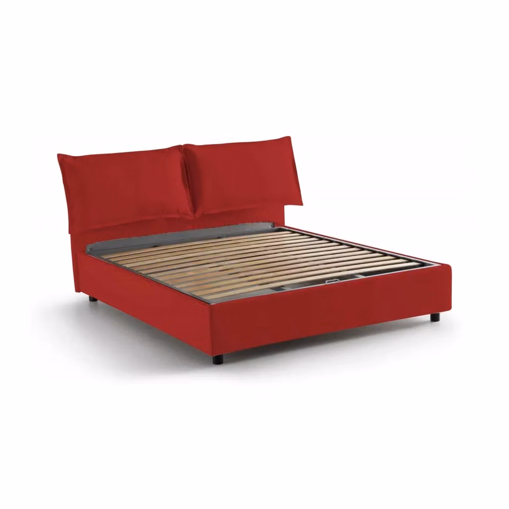 Letto matrimoniale contenitore Agalo Talamo Italia con rivestimento in tessuto rosso, adatto per materasso 140x200 cm – 2