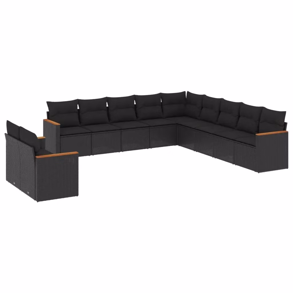 vidaXL Set Divani da Giardino 11 pz in Polyrattan Nero con Cuscini Imbottiti e Coperture Rimovibili – 2