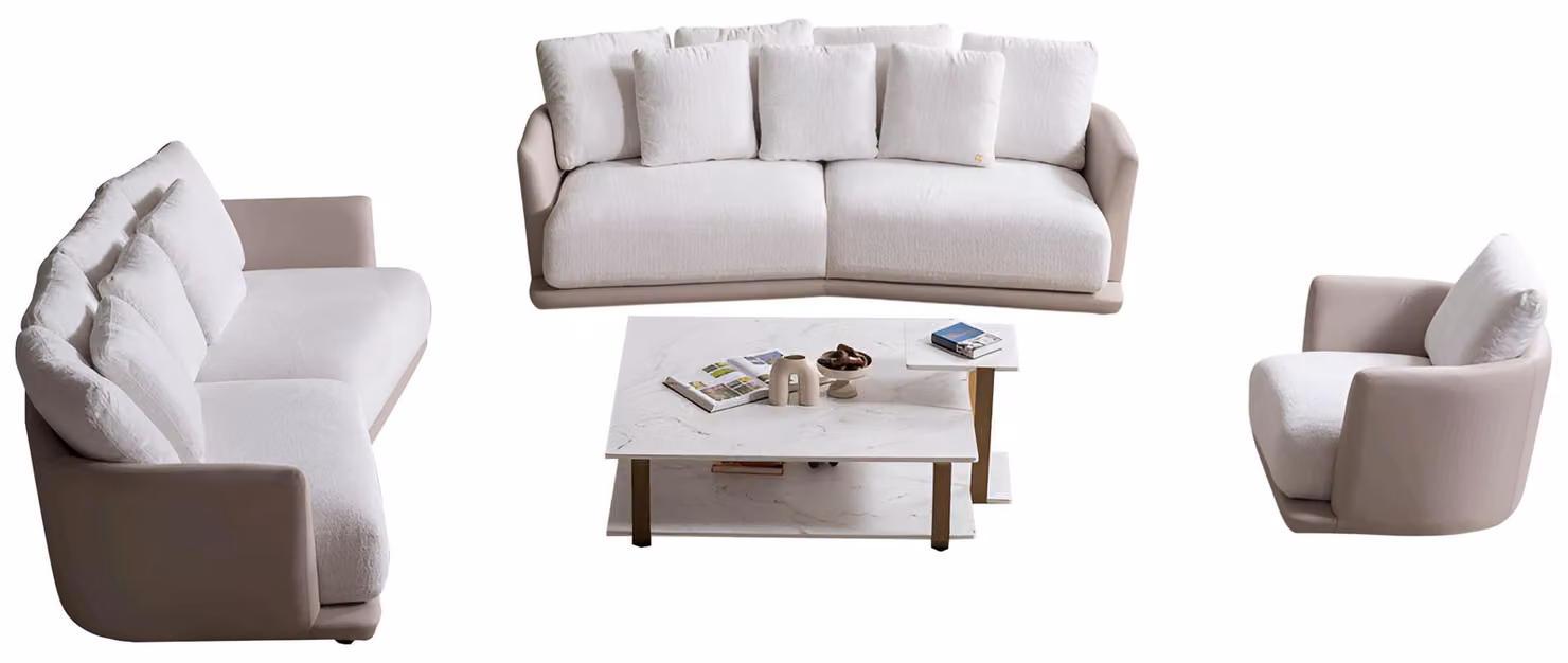 Luxuriöse Beige Couchgarnitur 2x Textilsofas Relaxsessel Couchtisch