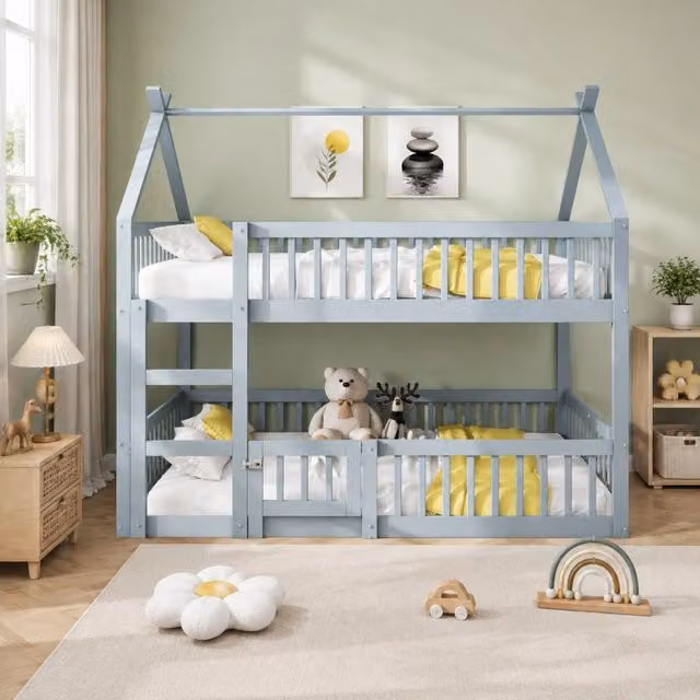 Letto a castello 140x200 cm grigio – con scala e sponde, senza materasso