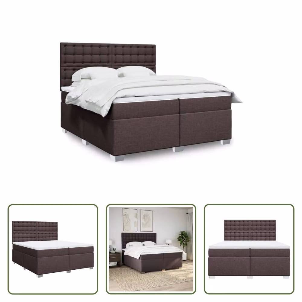 The Living Store Letto a molle con materasso marrone scuro 200x200 cm in tessuto