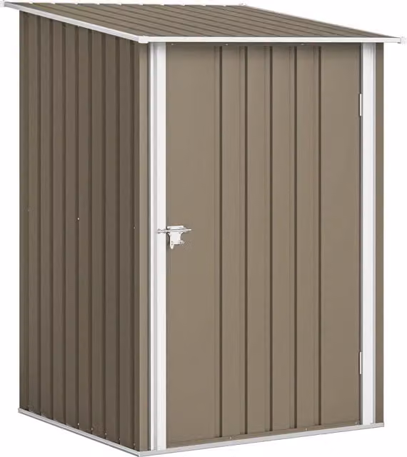 Casetta da Giardino Porta Attrezzi in Acciaio Galvanizzato con Serratura, L/P/H: 100 x 104 x 160 cm, Marrone e Bianco
