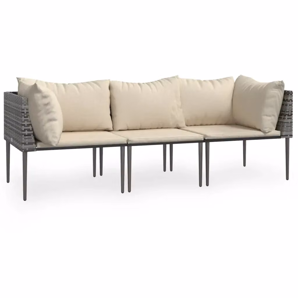 Set di divani da giardino a L vidaXL con cuscini in poliestere grigio e beige – 2
