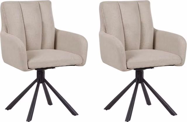 Set di 2 sedie da pranzo girevoli BELIANI in tessuto beige con braccioli e schienale trapuntato e gambe in metallo nero stile retro