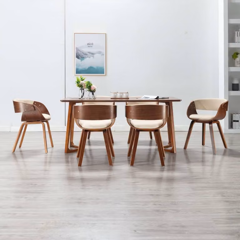 The Living Store Sedie da pranzo 6 pz. Legno curvo crema e Similcuoio