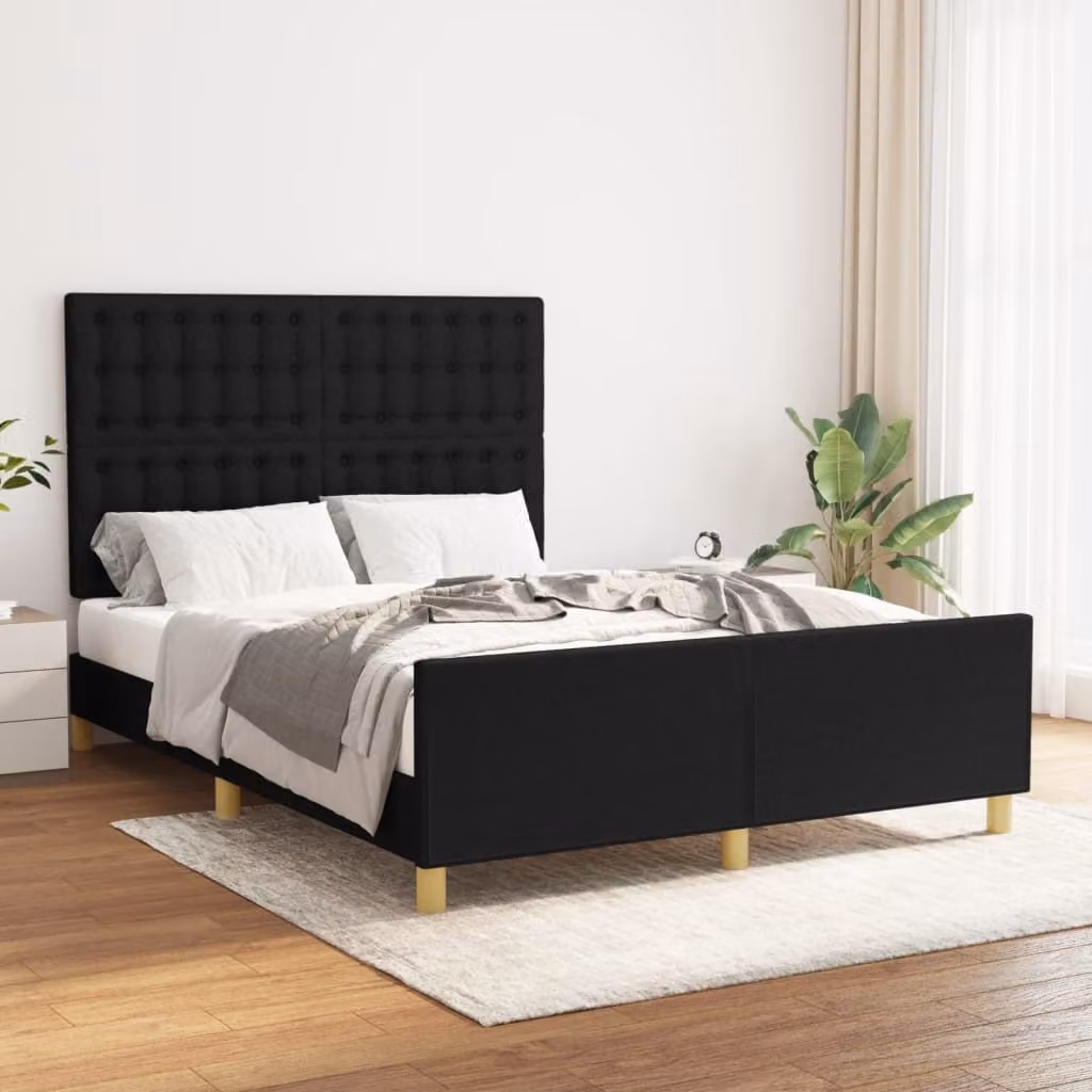 The Living Store Struttura letto con testiera nera 140x190 cm in tessuto