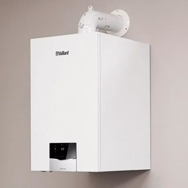 Caldaia a gas a condensazione ad accumulo Vaillant Ecotec Plus VMI da 30 kW con serbatoio da 20 l, colore bianco, a parete