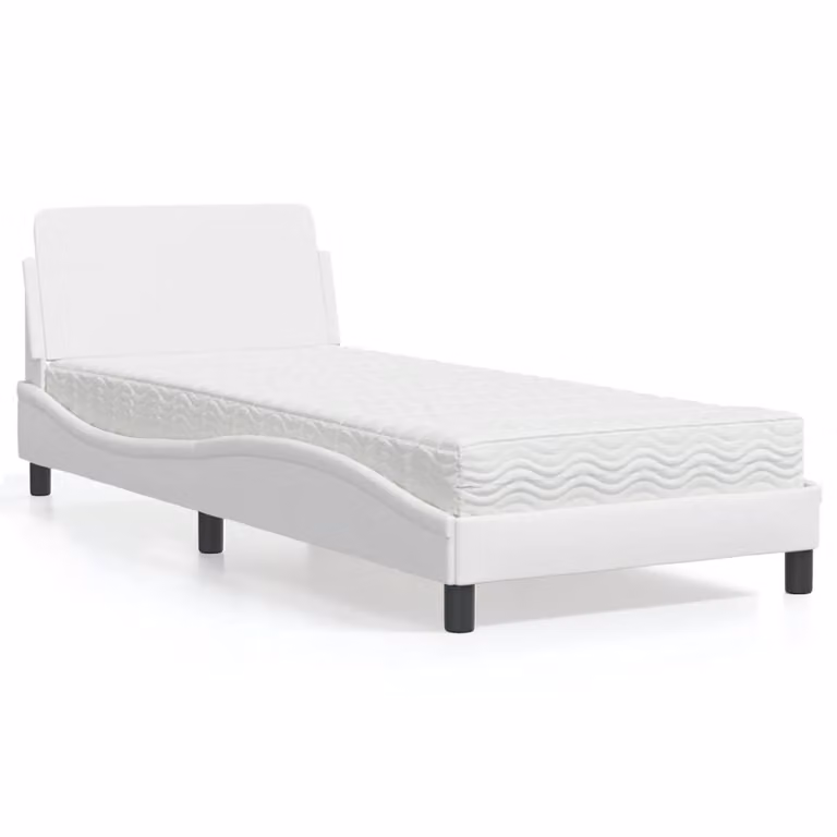 Letto con Materasso Dover vidaXL Bianco L/P: 90 x 190 cm in Similpelle e Tessuto