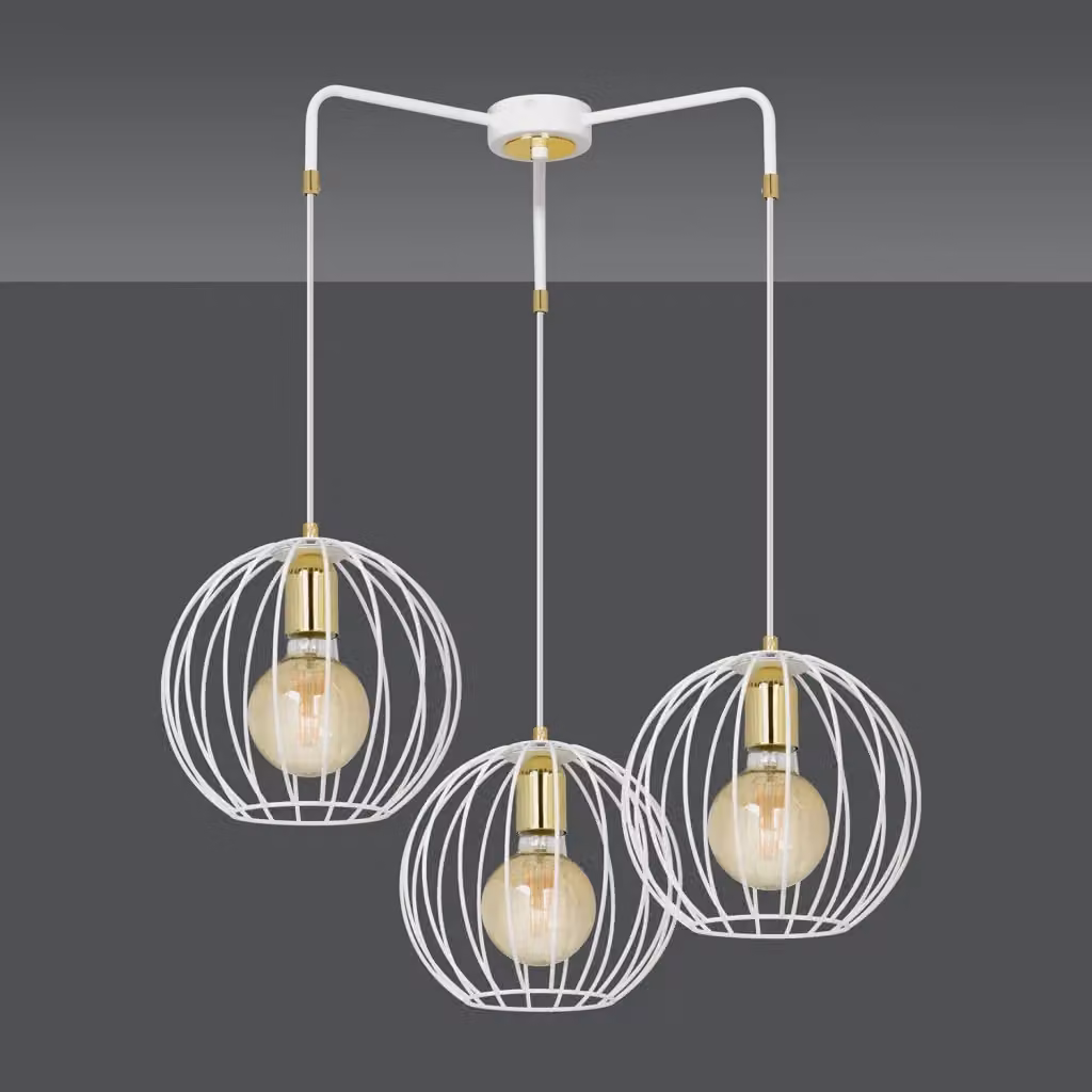 Lampadario da soffitto moderno Omoikane Luceart-Classic in metallo bianco e oro con 3 luci E27 IP20 – 2