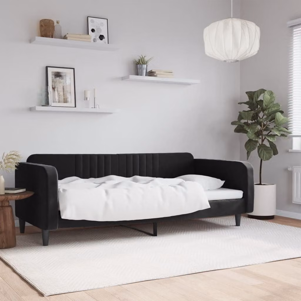 Letto da giorno moderno vidaXL in velluto nero L/P/H: 90 x 190 cm
