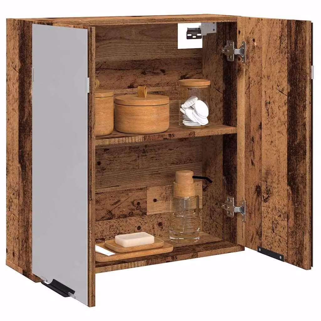 Mobile Bagno con Specchio vidaXL in Legno Antico e MDF Marrone con Ante a Battente e Ripiani Interni L/P/H: 64,0 x 20,0 x 66,5 cm