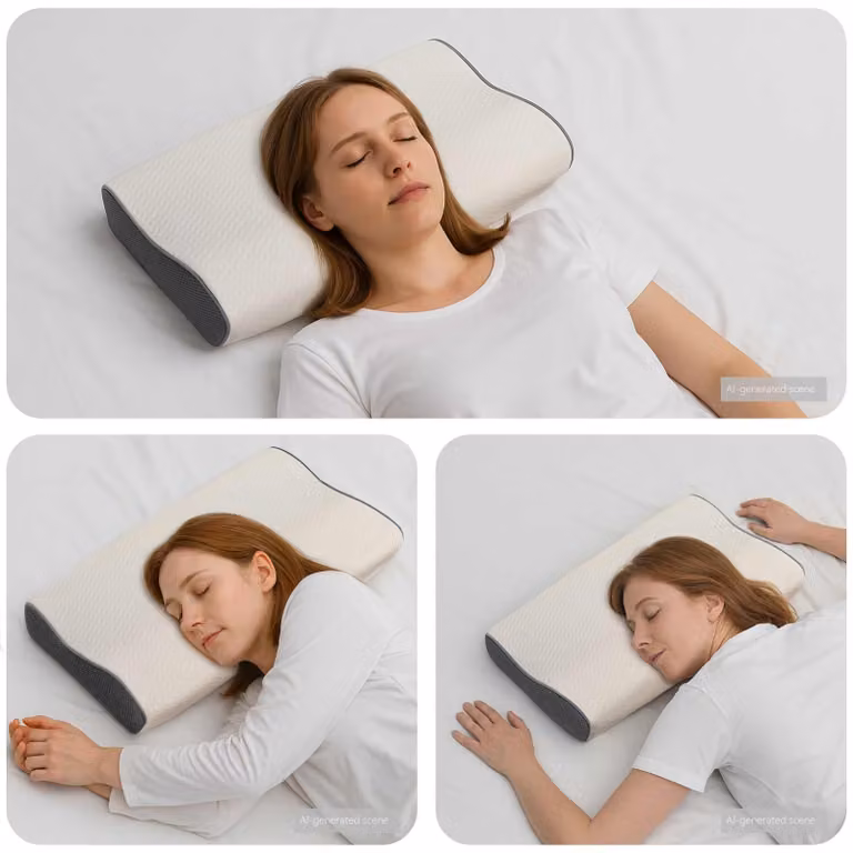 Cuscino cervicale ergonomico vidaXL in memory foam bianco con rivestimento lavabile L: 59 cm, P: 34,5 cm, H: 12 cm
