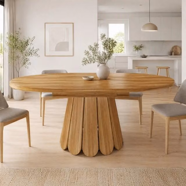 Tavolo da pranzo rotondo allungabile Mivray in MDF e metallo marrone, Diametro: 118 cm, Estendibile a 158 cm, Altezza: 75 cm