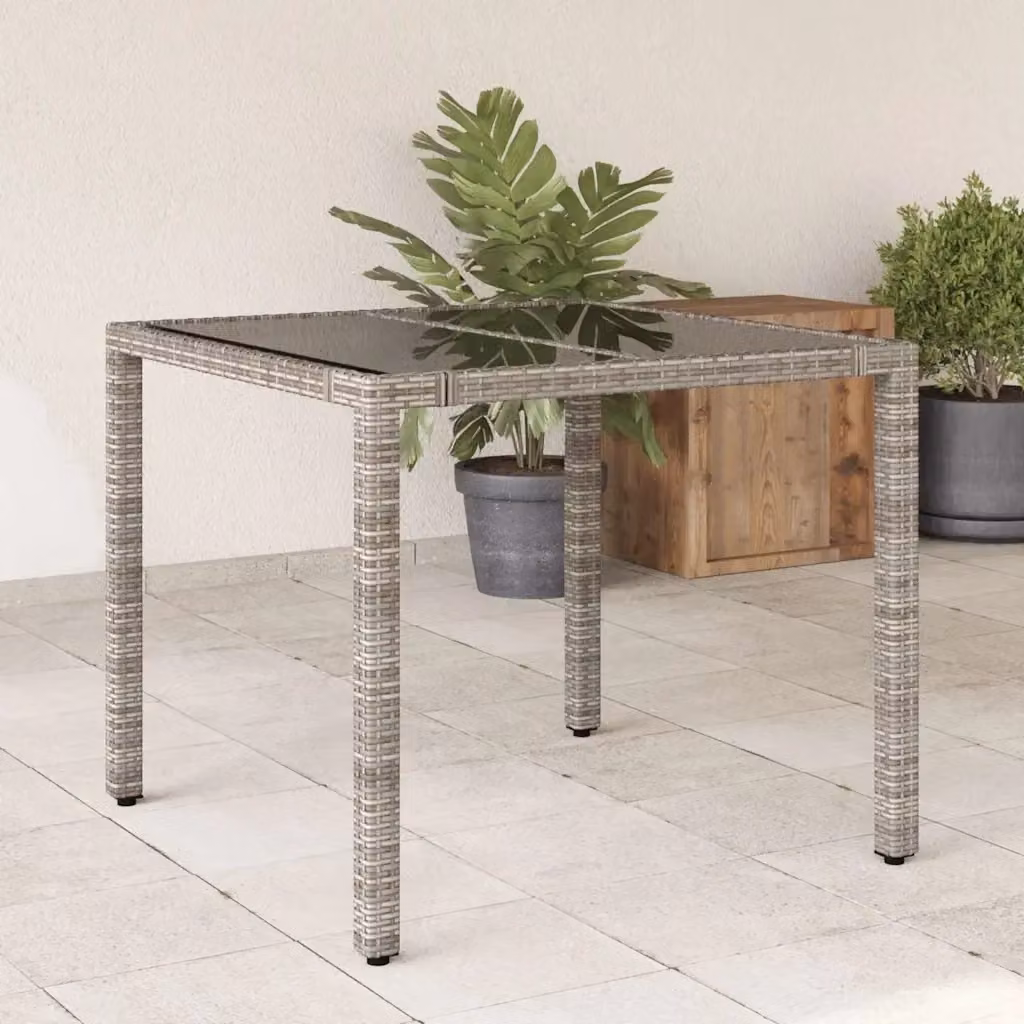 Tavolo da giardino quadrato in polyrattan e vetro grigio L 90 cm x P 90 cm x H 75 cm – 2