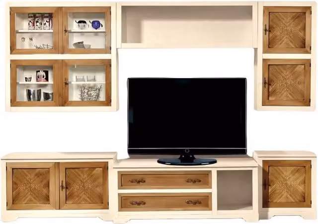 Parete attrezzata in legno avorio e noce Mobili 2G L: 310 cm, P: 65 cm – 1
