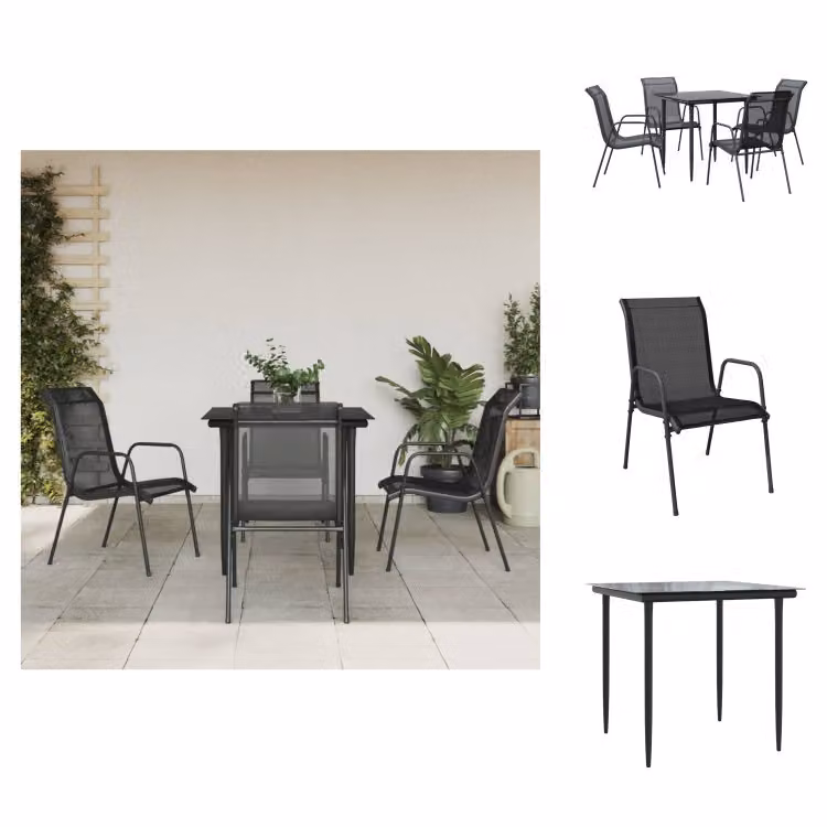 vidaXL Set da pranzo da giardino 5 pezzi in acciaio nero e textilene - Set di mobili da giardino
