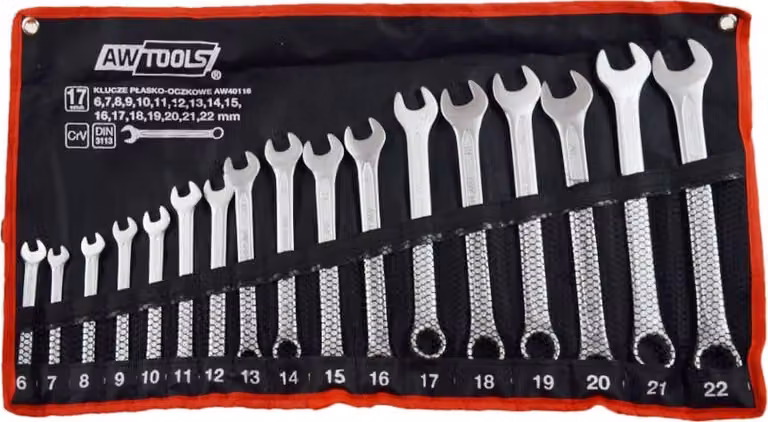 Set di chiavi aperte Awtools 17Elem. 6,7,8,9,10,11,12,13,14,15,16,17,18,19,20,21,22 Mm