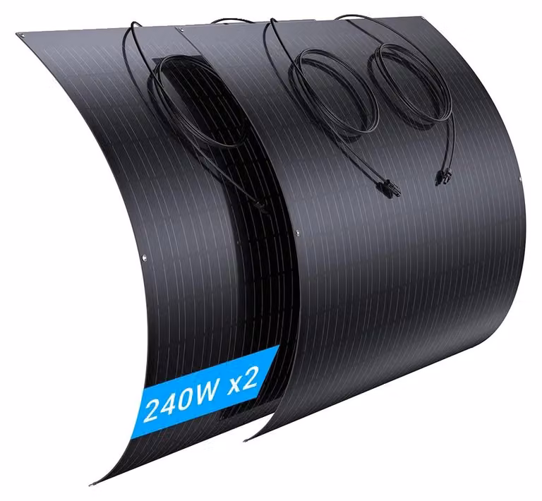 Pannello solare flessibile, potenza massima di 240W, dimensioni 182x83 mm, efficienza del 17,55%, tensione a circuito aperto di 23,60V, grado di protezione IP67 (resistente all'acqua)
