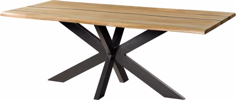 MASSIVMOEBEL24 | Tavolo da pranzo in legno di mango e resina epossidica nera 240x100x74 laccato natur / gambe incrociate antracite matt EPOXY