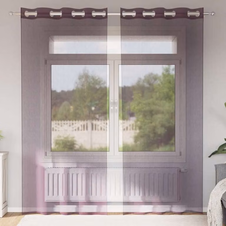 Set di 2 tende in voile semi-trasparenti vidaXL con occhielli, colore viola, L: 140 cm, H: 225 cm