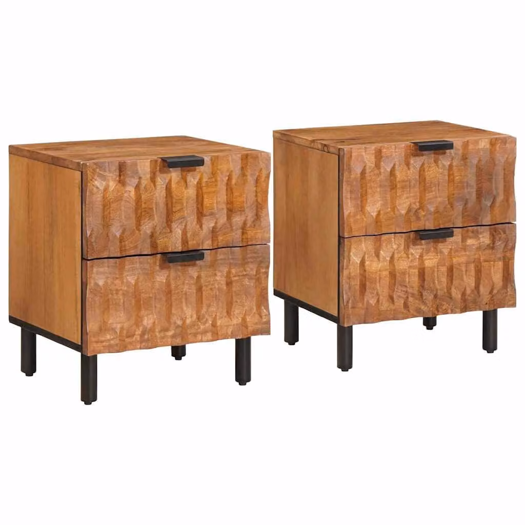 Set di 2 Armadi da Notte vidaXL in Legno di Mango Marrone L: 40 cm, P: 33 cm, H: 46 cm